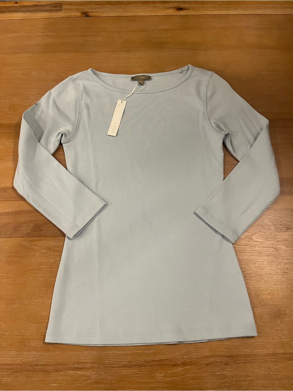 NWT Lilla P Light Blue 3/4 Sleeve Boatneck Top XS 100% Cotton